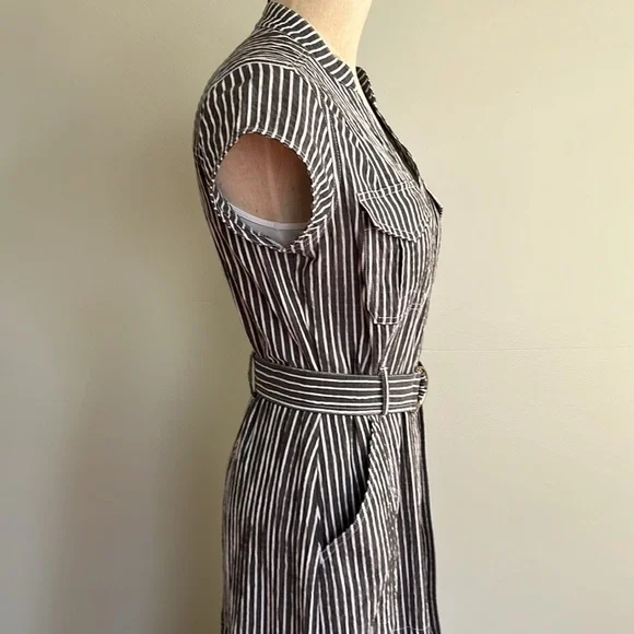 White House Black Market Gray and White Striped Utility Midi Dress - Picture 13 of 16